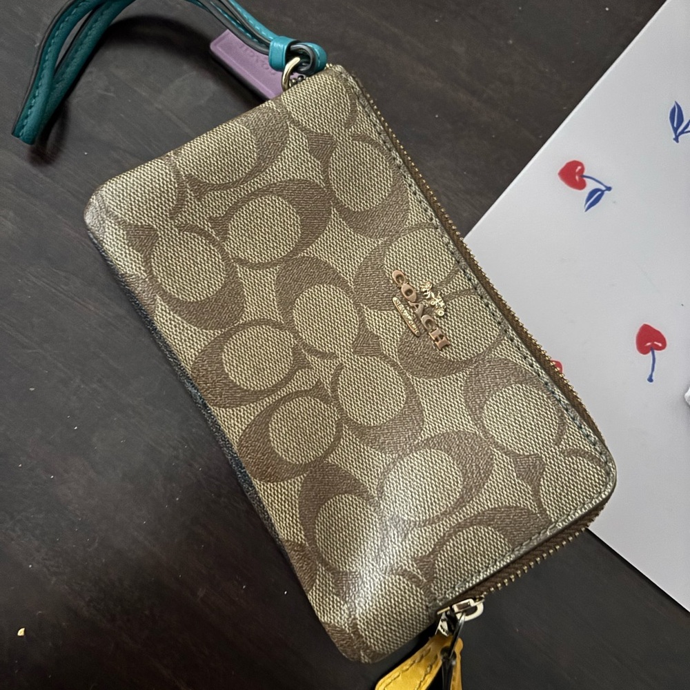 Coach Tan and Brown Wallet with Zip-Around Closure